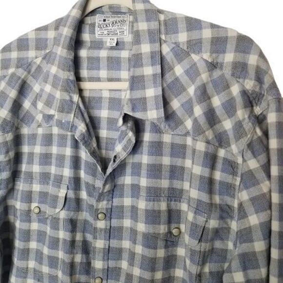Lucky Brand Mens Checker Western Shirt Size XXL Pearl Snap Cowboy Country Rodeo - Picture 5 of 7